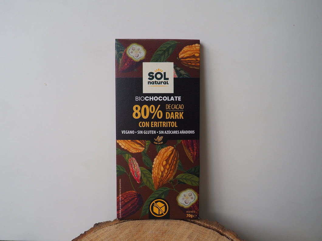 Chocolate Vegano Sin Gluten Dark 80% con Eritritol