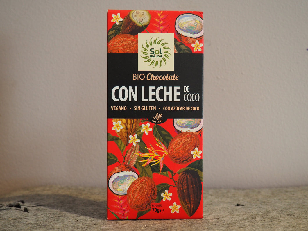 Chocolate con Leche de Coco Vegano Sin Gluten Bio